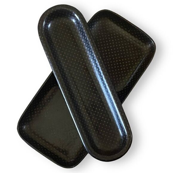Vintage Wood Plastic Polymer Pen Desk Tray Set Black Gold Starburst Pattern (2) - Picture 1 of 15
